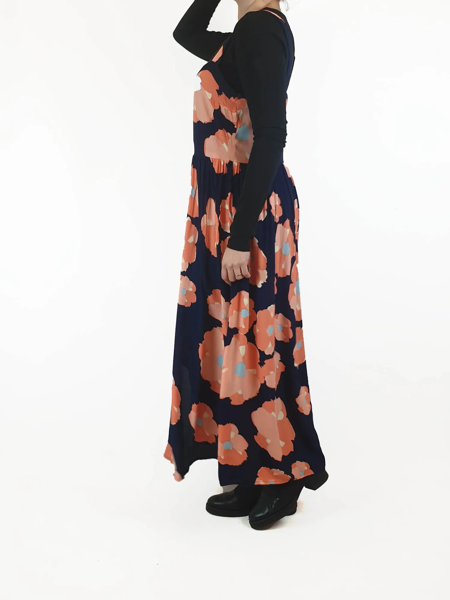 Mister Zimi sleeveless navy and pink floral maxi dress size 10