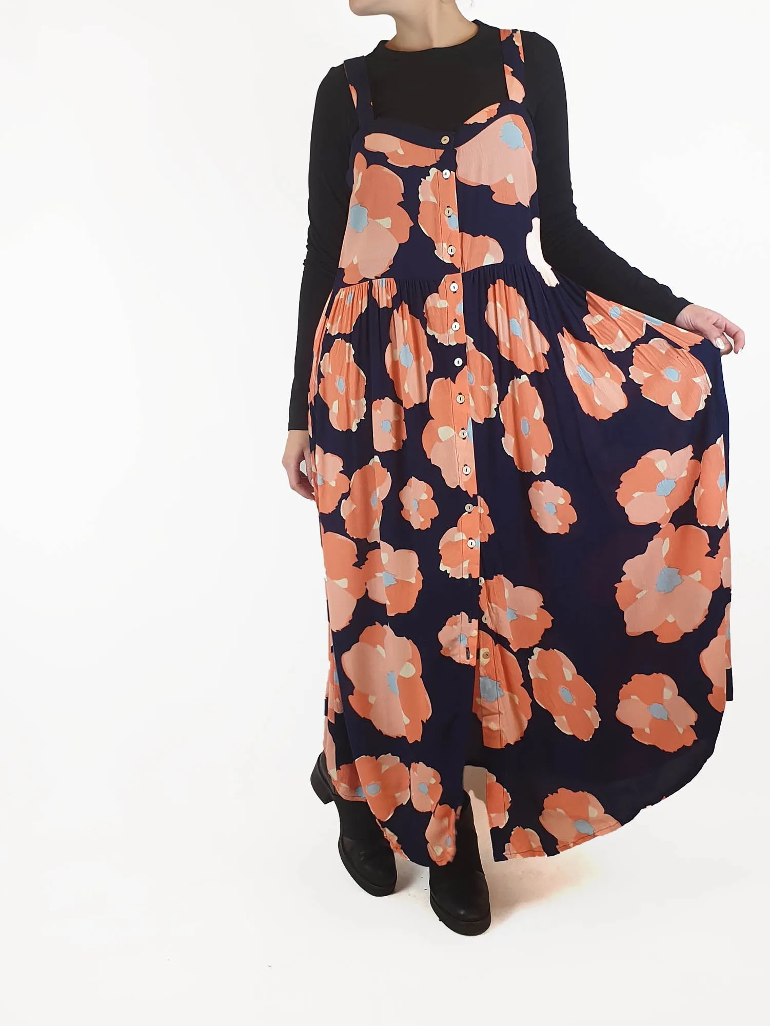 Mister Zimi sleeveless navy and pink floral maxi dress size 10