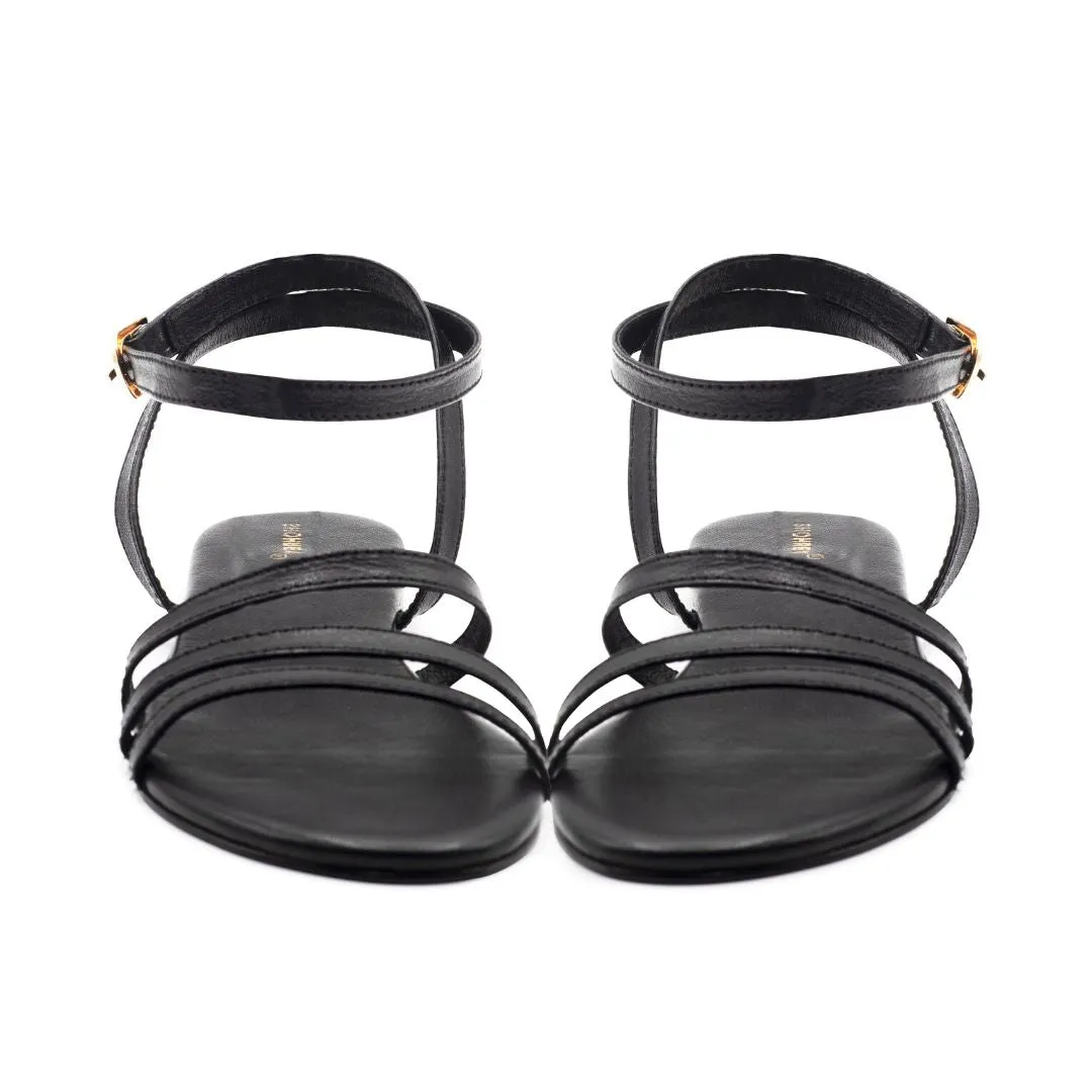Monza - Black - Leather Ankle Strap Sandal