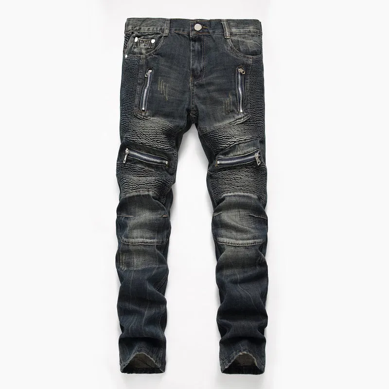 Motorcycle Straight Pants Nostalgic Jeans Mid Waisted Men's Jeans