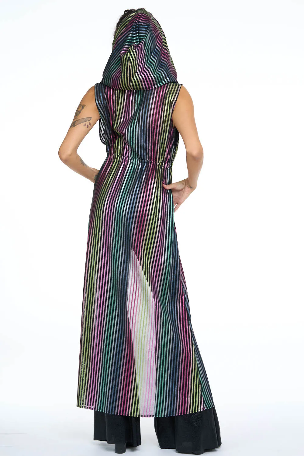 Multi Green Metallic Mesh Sleeveless Gemini Leisure Robe