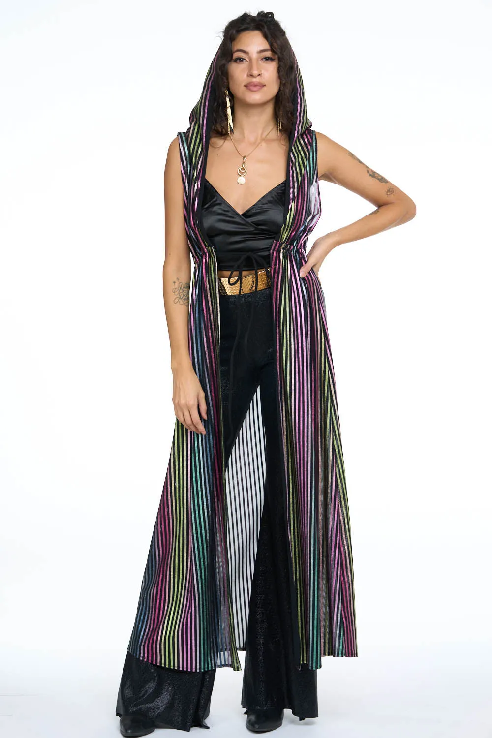 Multi Green Metallic Mesh Sleeveless Gemini Leisure Robe