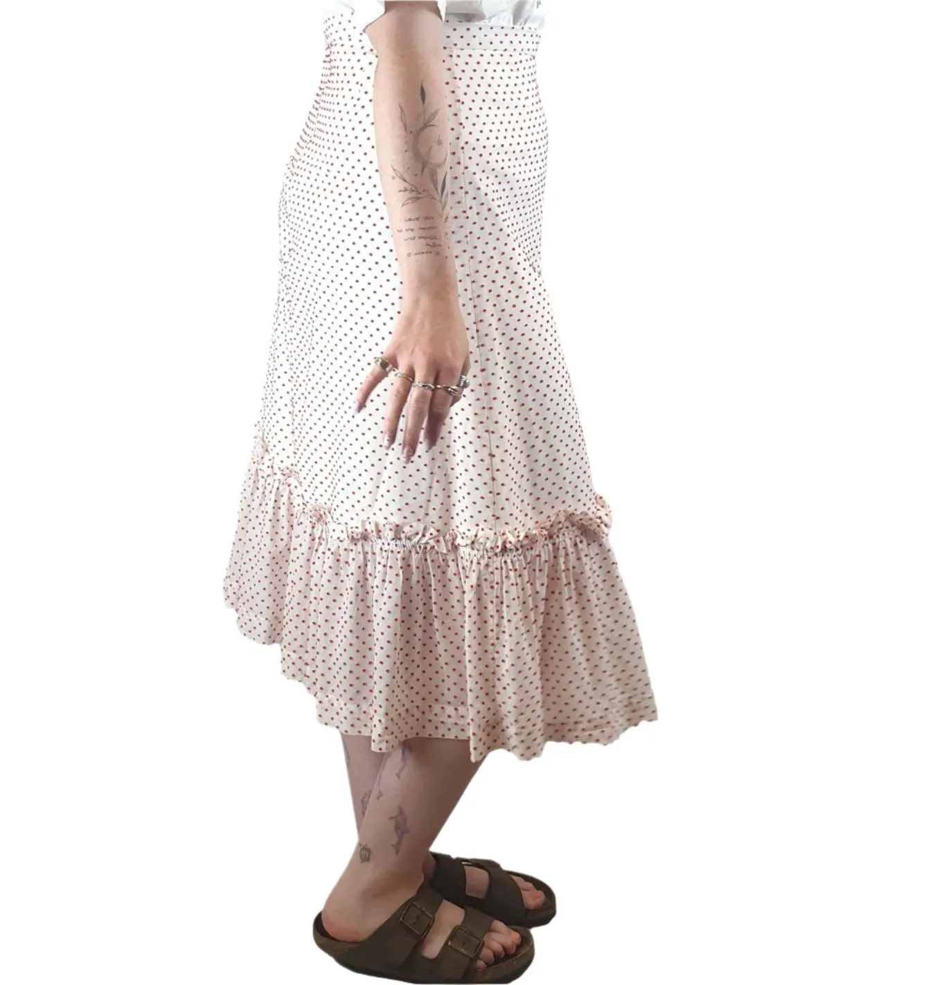 Naomi Murrell white cotton maxi skirt with cute mini dot detail size L (best fits size 12)