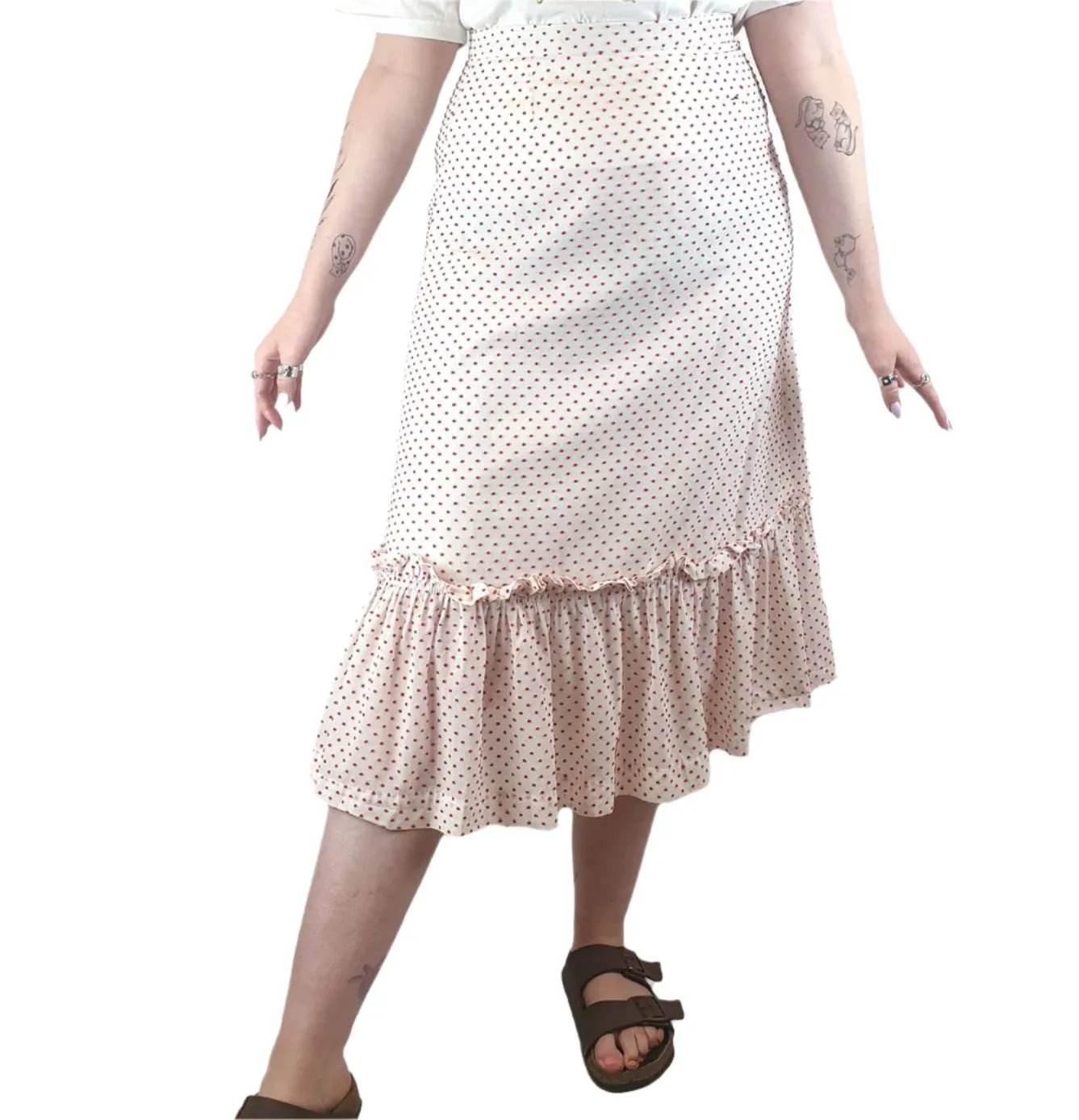 Naomi Murrell white cotton maxi skirt with cute mini dot detail size L (best fits size 12)