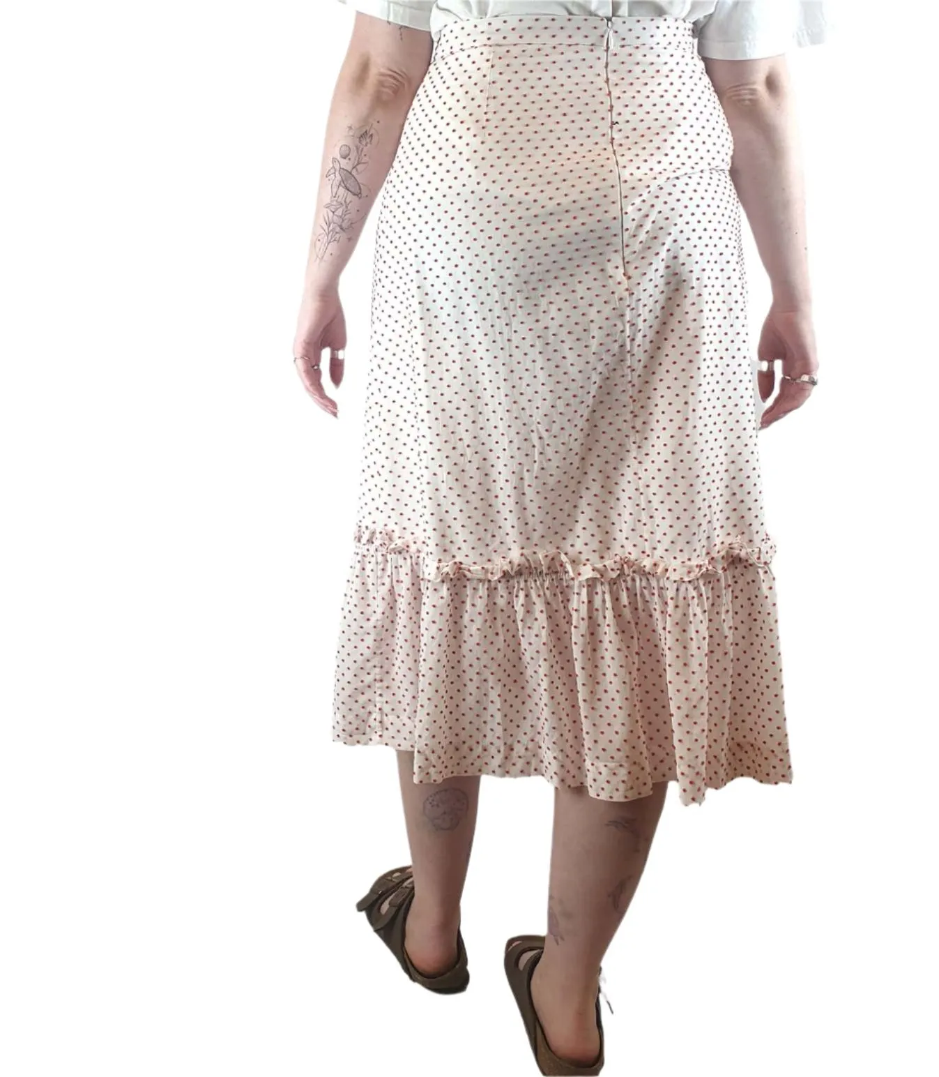 Naomi Murrell white cotton maxi skirt with cute mini dot detail size L (best fits size 12)