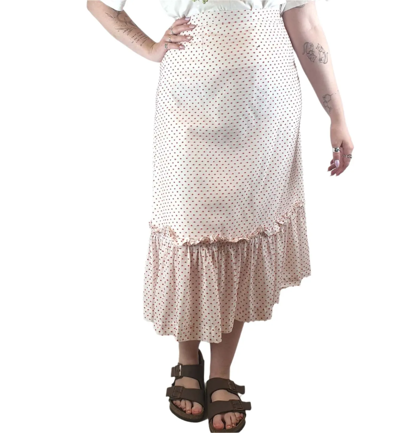 Naomi Murrell white cotton maxi skirt with cute mini dot detail size L (best fits size 12)