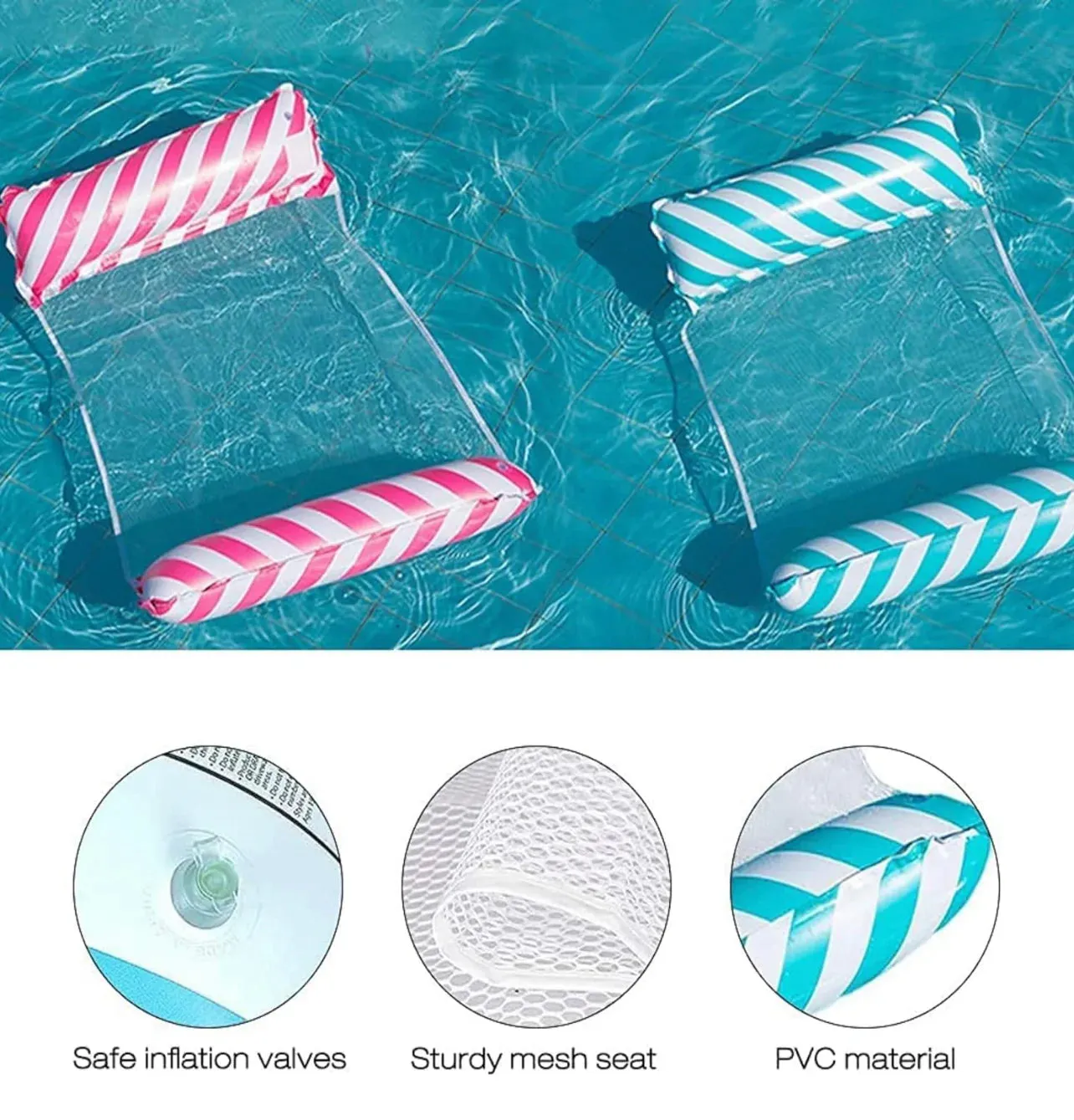New 2 Pack Adult Size Inflatable Water Hammock Pool Floats, Multi-Purpose 4-in-1 Swimming Water Floating Rafts with pump