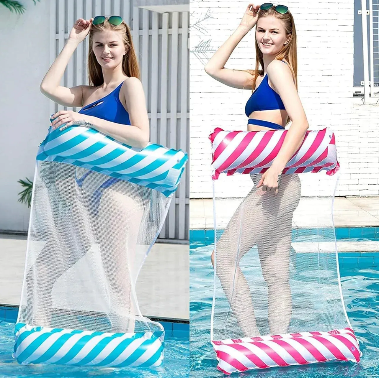 New 2 Pack Adult Size Inflatable Water Hammock Pool Floats, Multi-Purpose 4-in-1 Swimming Water Floating Rafts with pump