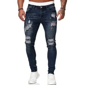 New Men's Ripped Jeans Slim Mid Waisted Jeans Pencil Pants