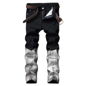 New Men's Ripped Jeans Zipper Straight Pants Streetwear Jeans