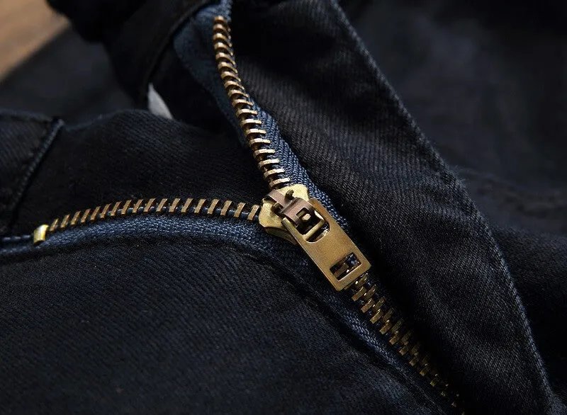 New Men's Ripped Jeans Zipper Straight Pants Streetwear Jeans