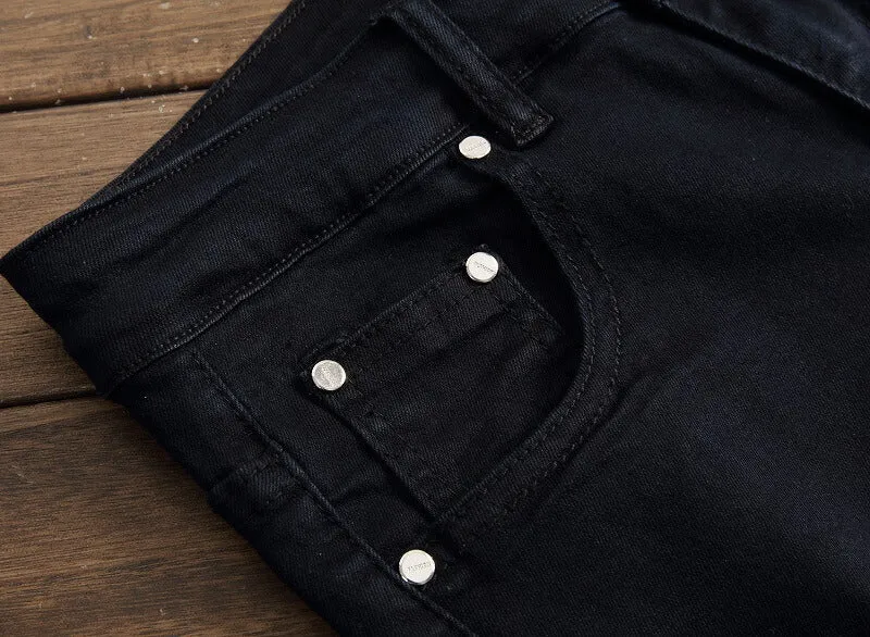 New Men's Ripped Jeans Zipper Straight Pants Streetwear Jeans