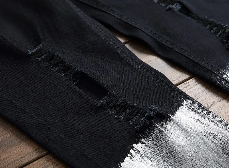 New Men's Ripped Jeans Zipper Straight Pants Streetwear Jeans