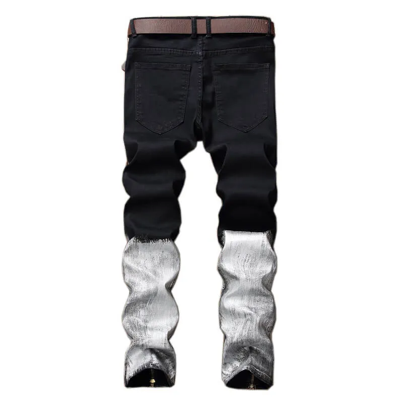 New Men's Ripped Jeans Zipper Straight Pants Streetwear Jeans