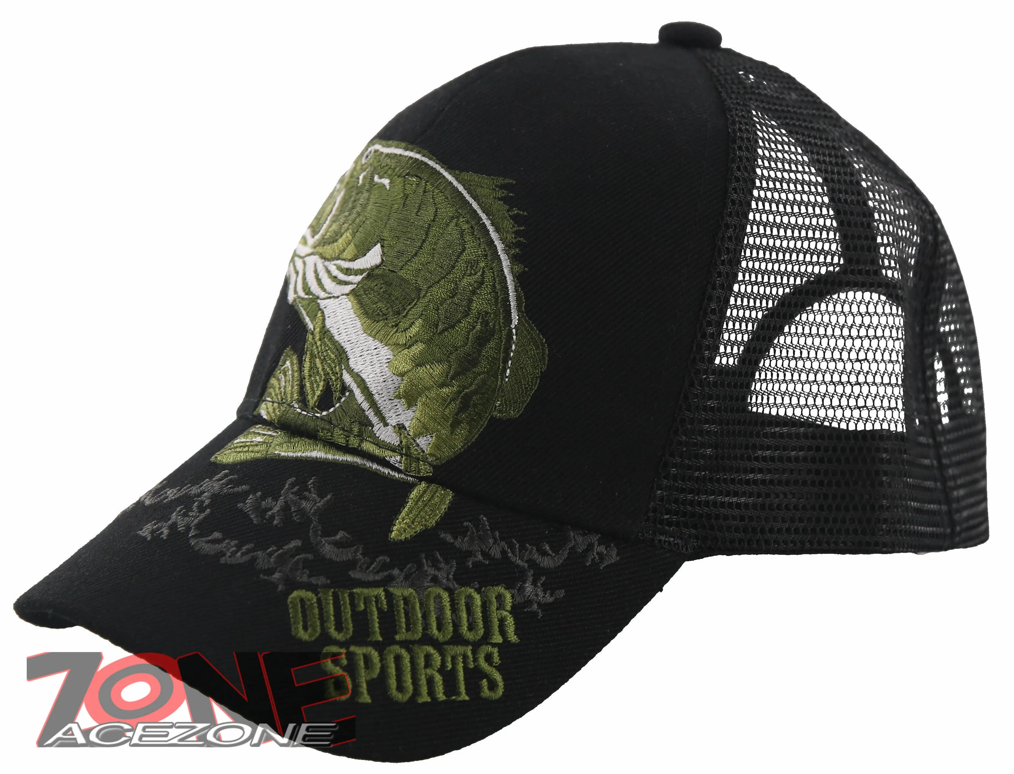 NEW! MESH BIG BASS FISHING OUTDOOR SPORTS BALL CAP HAT BLACK