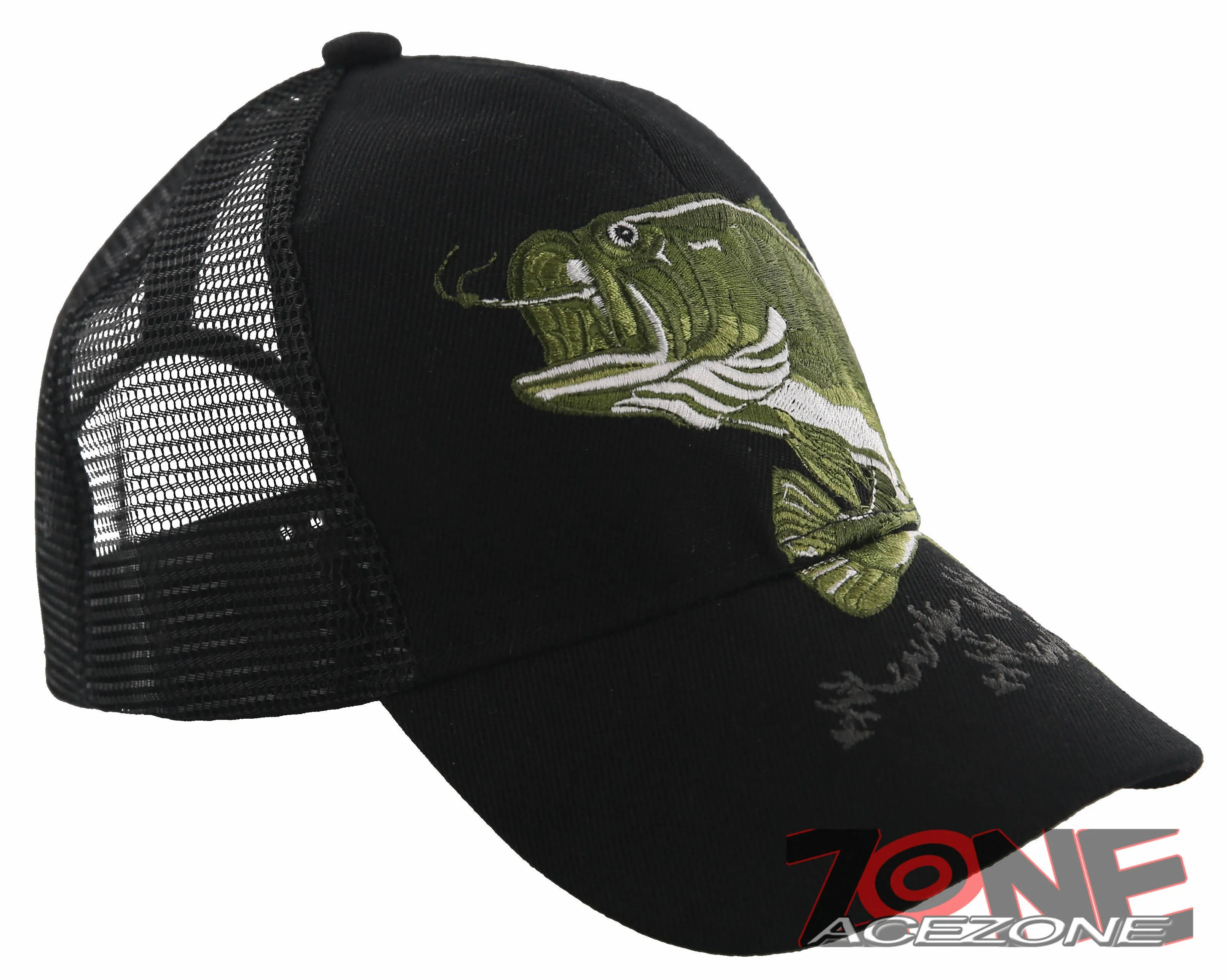 NEW! MESH BIG BASS FISHING OUTDOOR SPORTS BALL CAP HAT BLACK
