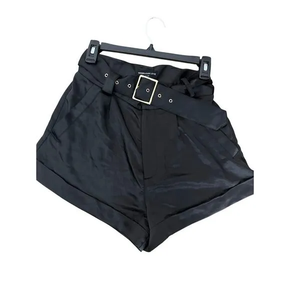 NEW NWT Generation Love Revolve Joyce Belted Satin Shorts Black size 4