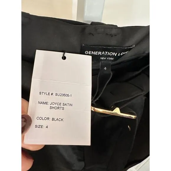 NEW NWT Generation Love Revolve Joyce Belted Satin Shorts Black size 4