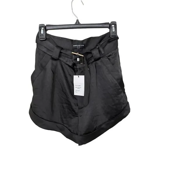 NEW NWT Generation Love Revolve Joyce Belted Satin Shorts Black size 4