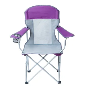 New OZARK TRAIL OUTDOOR COMFORT MESH CHAIR WITH CUP HOLDER, PURPLE/GREY!