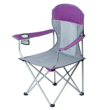New OZARK TRAIL OUTDOOR COMFORT MESH CHAIR WITH CUP HOLDER, PURPLE/GREY!