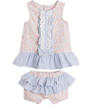 Newness Pink & Blue Flower Dress Set