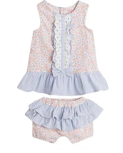 Newness Pink & Blue Flower Dress Set