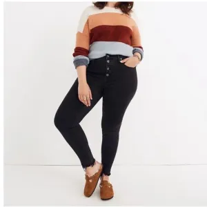 NWT Madewell jeans 9&quot; mid rise skinny black 37 button fly grunge goth emo crop