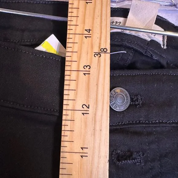 NWT Madewell jeans 9&quot; mid rise skinny black 37 button fly grunge goth emo crop