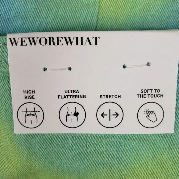 NWT WeWoreWhat Twill Flare Bell Tie Dye Frayed Hem High Rise Denim Shorts 26