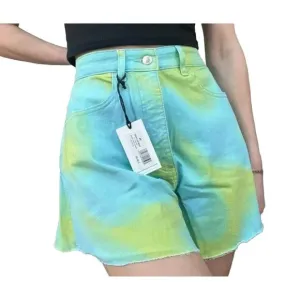 NWT WeWoreWhat Twill Flare Bell Tie Dye Frayed Hem High Rise Denim Shorts 26