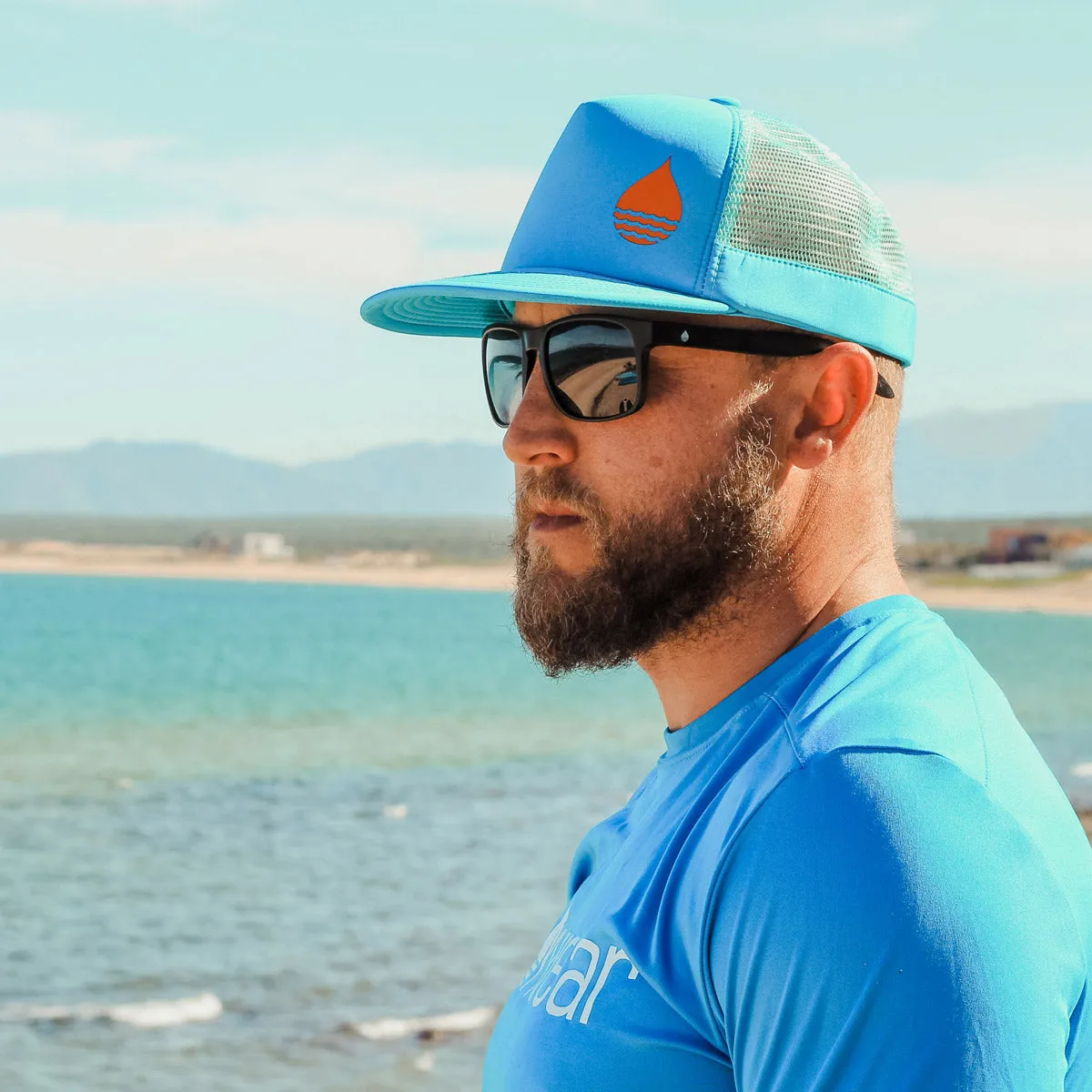 Ocean Blue Floating Trucker Hat with Snapback - BLEM