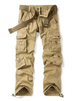 OCHENTA Mens Cotton Casual Cargo Work Pants Baggy Travel Hiking with Multi Pockets Khaki Tag 40