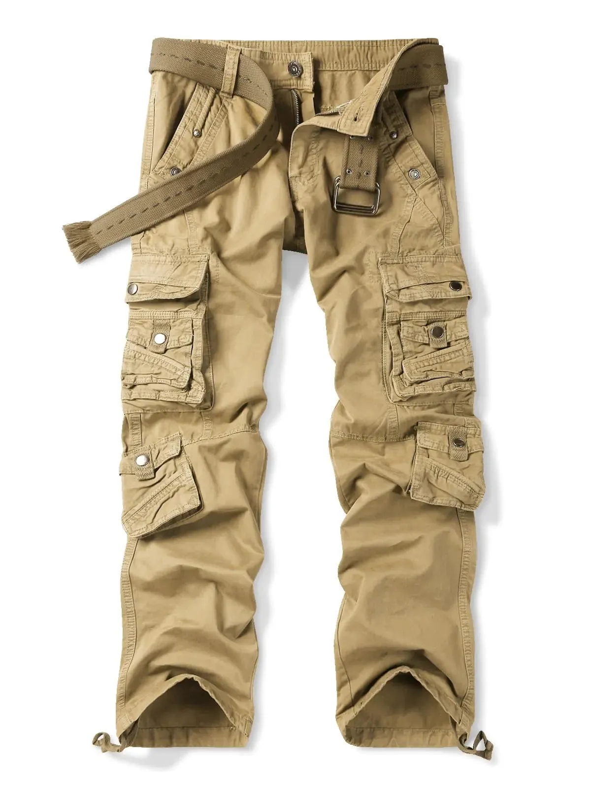 OCHENTA Mens Cotton Casual Cargo Work Pants Baggy Travel Hiking with Multi Pockets Khaki Tag 40