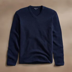 Open Knit Cashmere V Neck - Navy