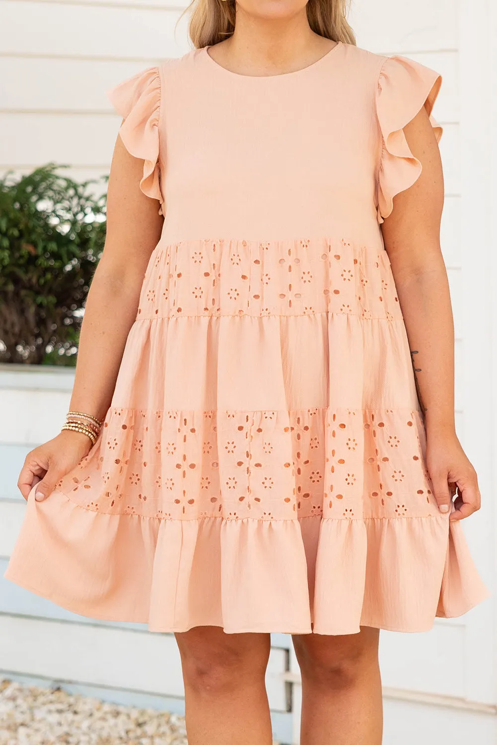 Orange Broderie Anglaise Patchwork Tiered Curvy Dress