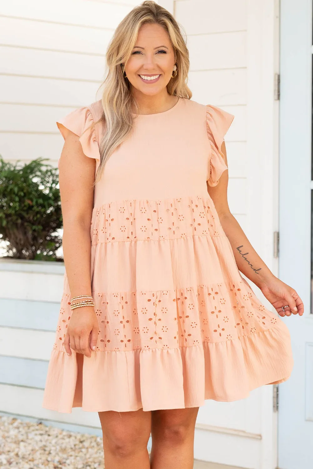 Orange Broderie Anglaise Patchwork Tiered Curvy Dress