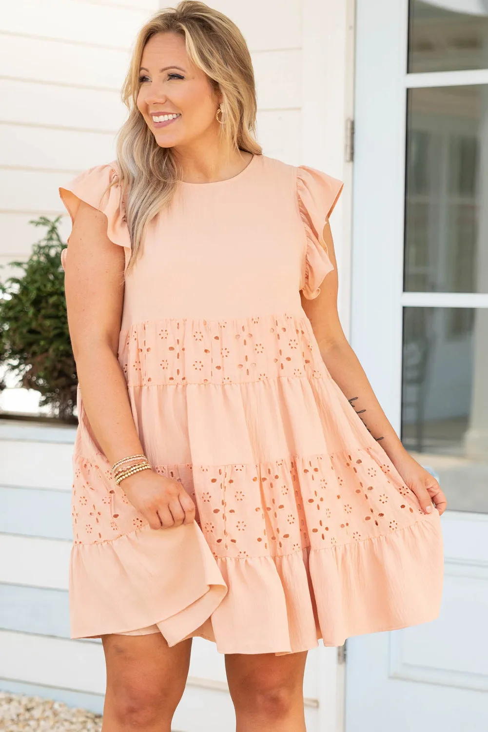 Orange Broderie Anglaise Patchwork Tiered Curvy Dress