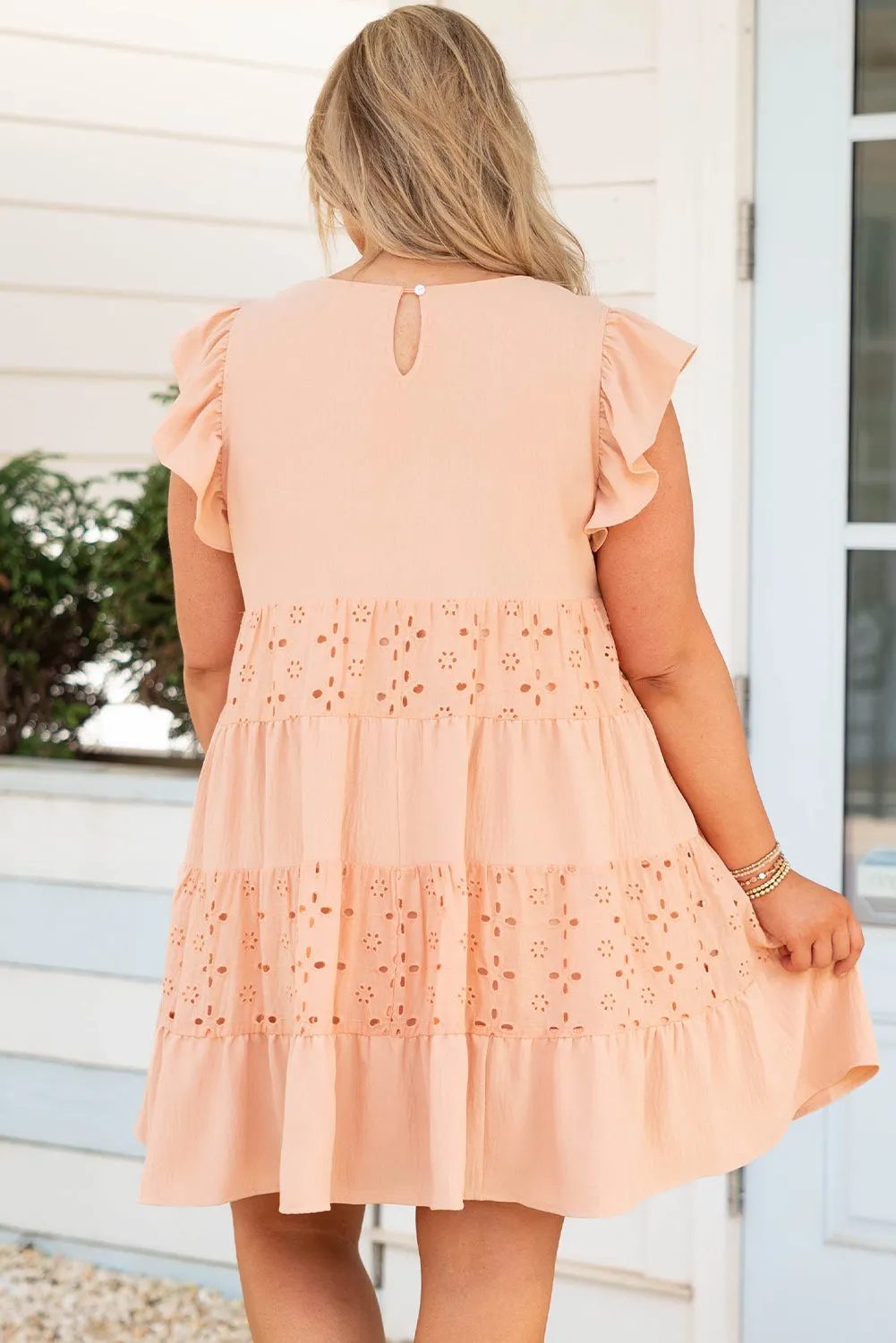 Orange Broderie Anglaise Patchwork Tiered Curvy Dress