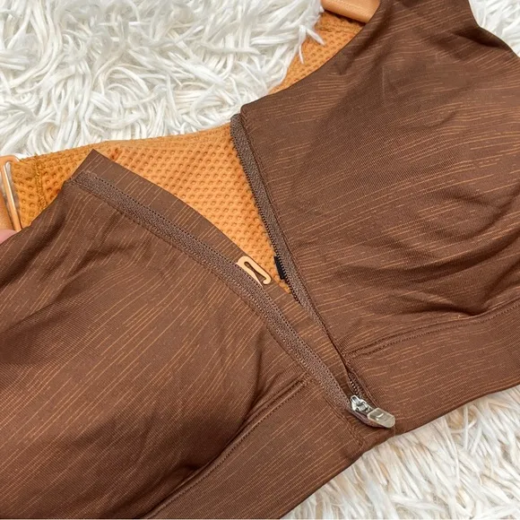 OUTDOOR VOICES Brown Tan Zipper Front Padded Sport Bra XS A/B Yoga Gym Support