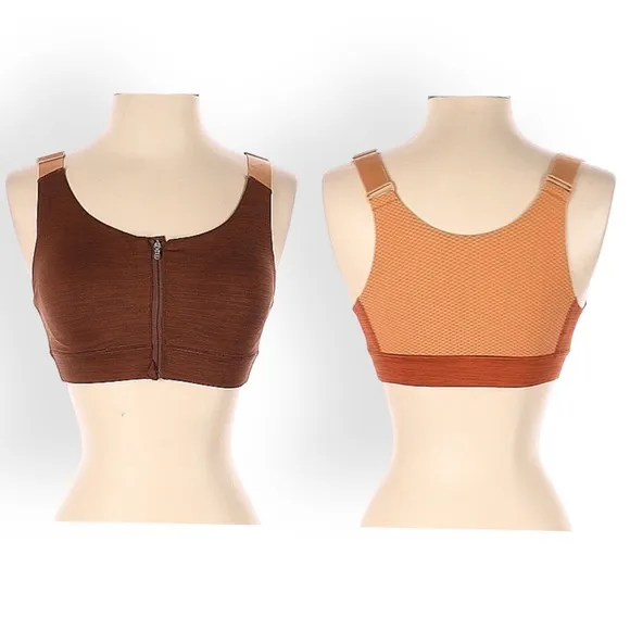 OUTDOOR VOICES Brown Tan Zipper Front Padded Sport Bra XS A/B Yoga Gym Support