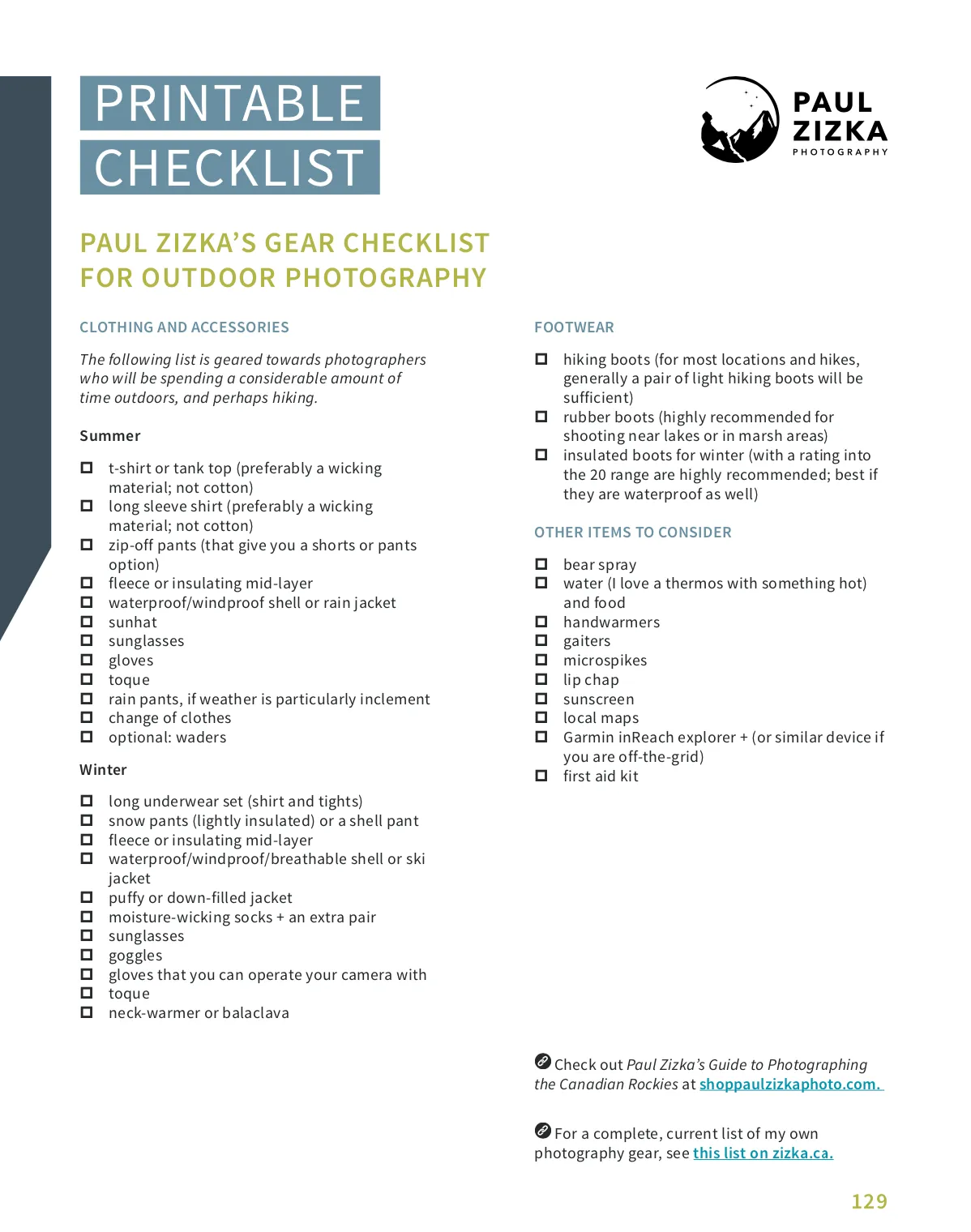 Paul Zizka's Gear Checklist for Outdoor Photography