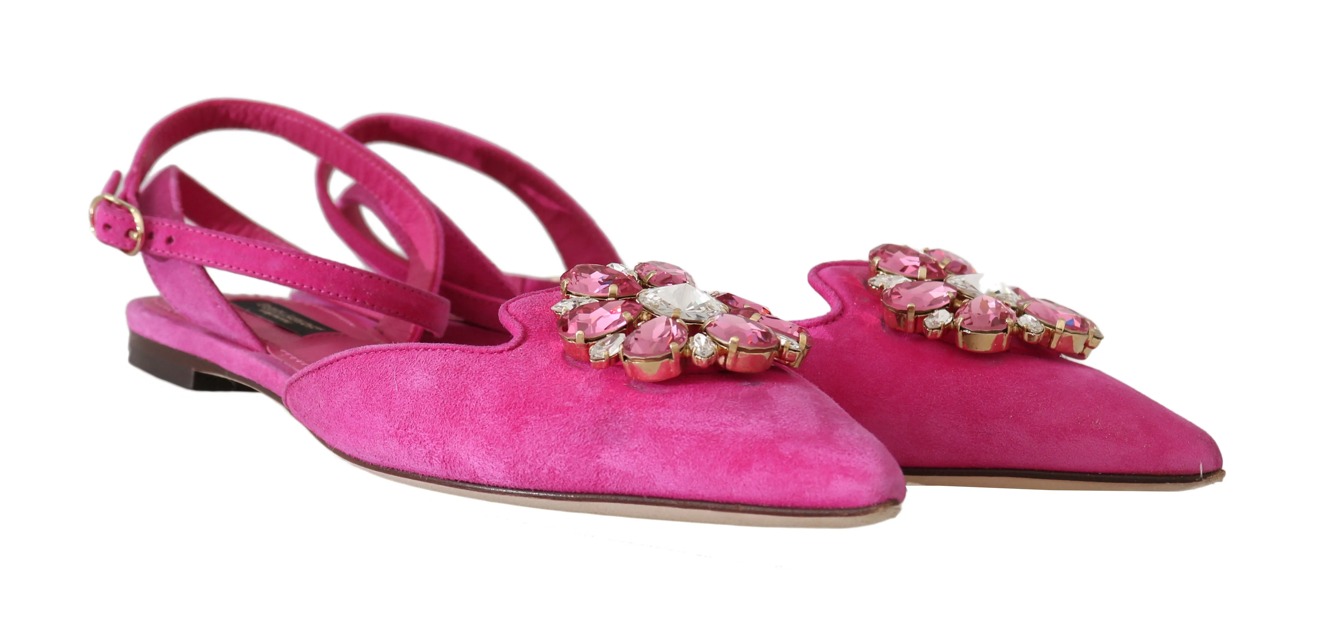 Pink Leather Crystal Flat Sandals