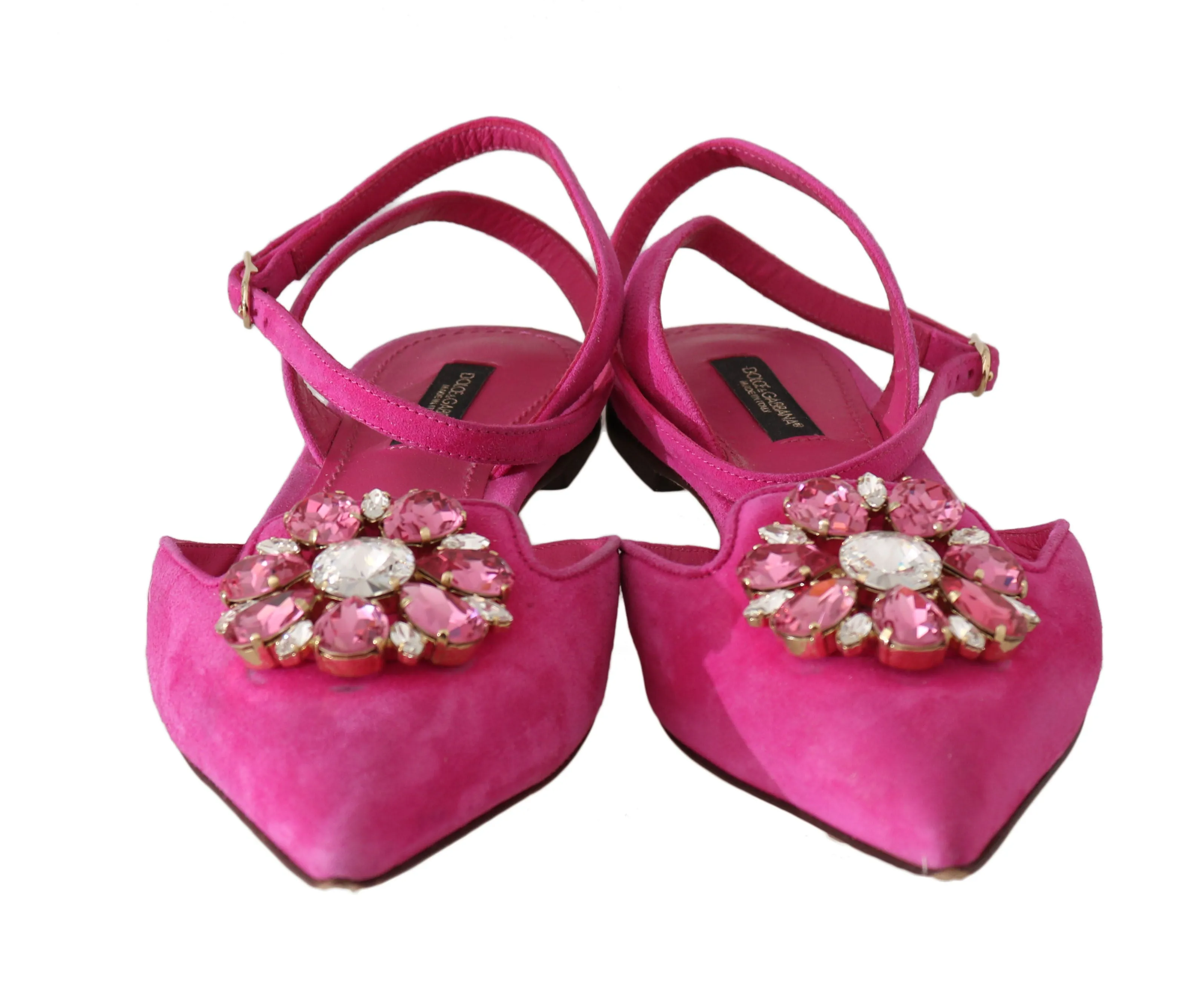 Pink Leather Crystal Flat Sandals