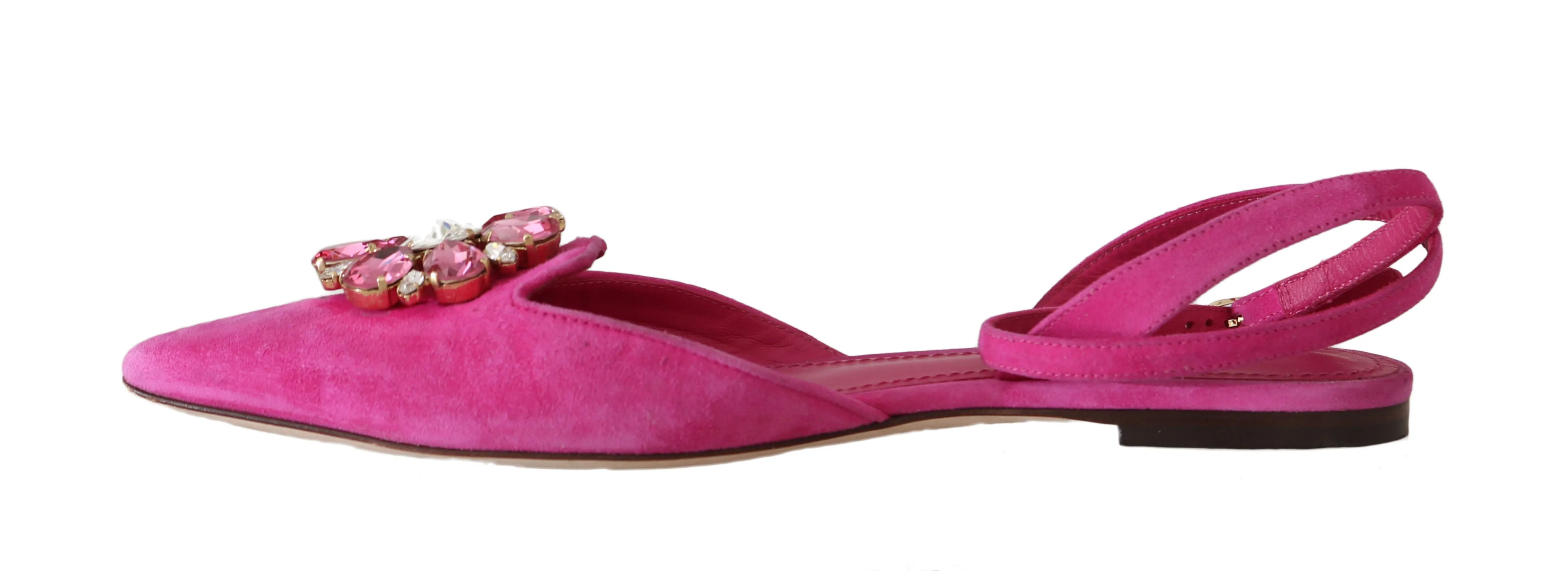 Pink Leather Crystal Flat Sandals