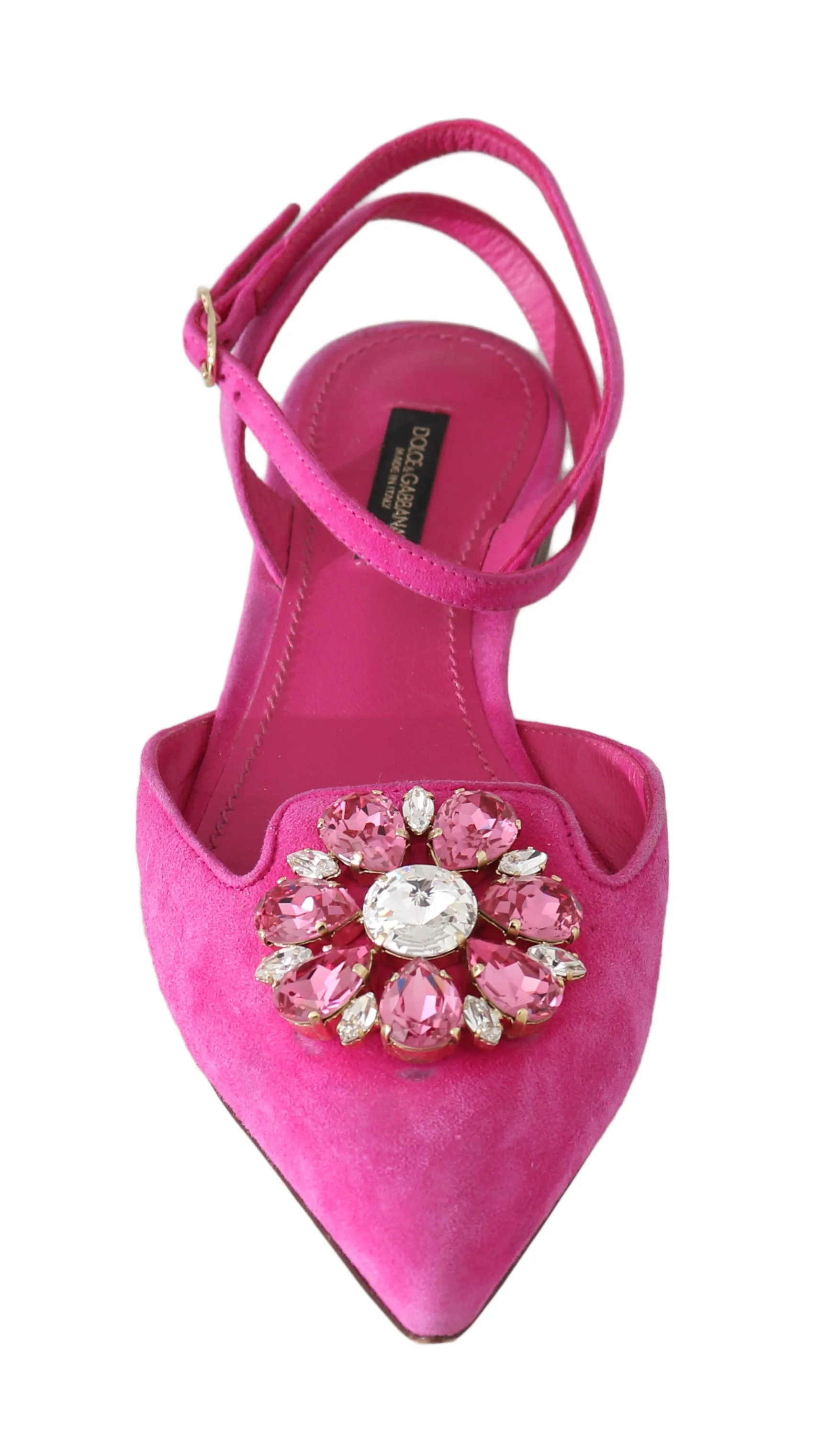 Pink Leather Crystal Flat Sandals