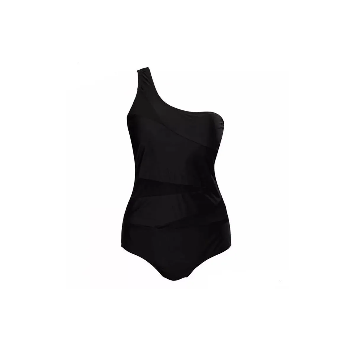 Plus Size One Shoulder Mesh Swim Suit - Large - XXXL