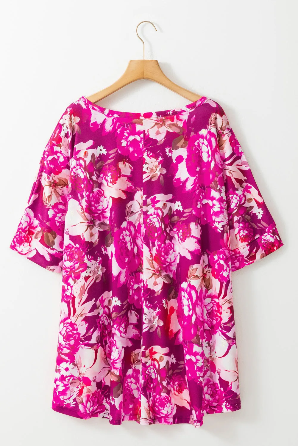 Plus Size Red Floral Print Short Sleeve Blouse
