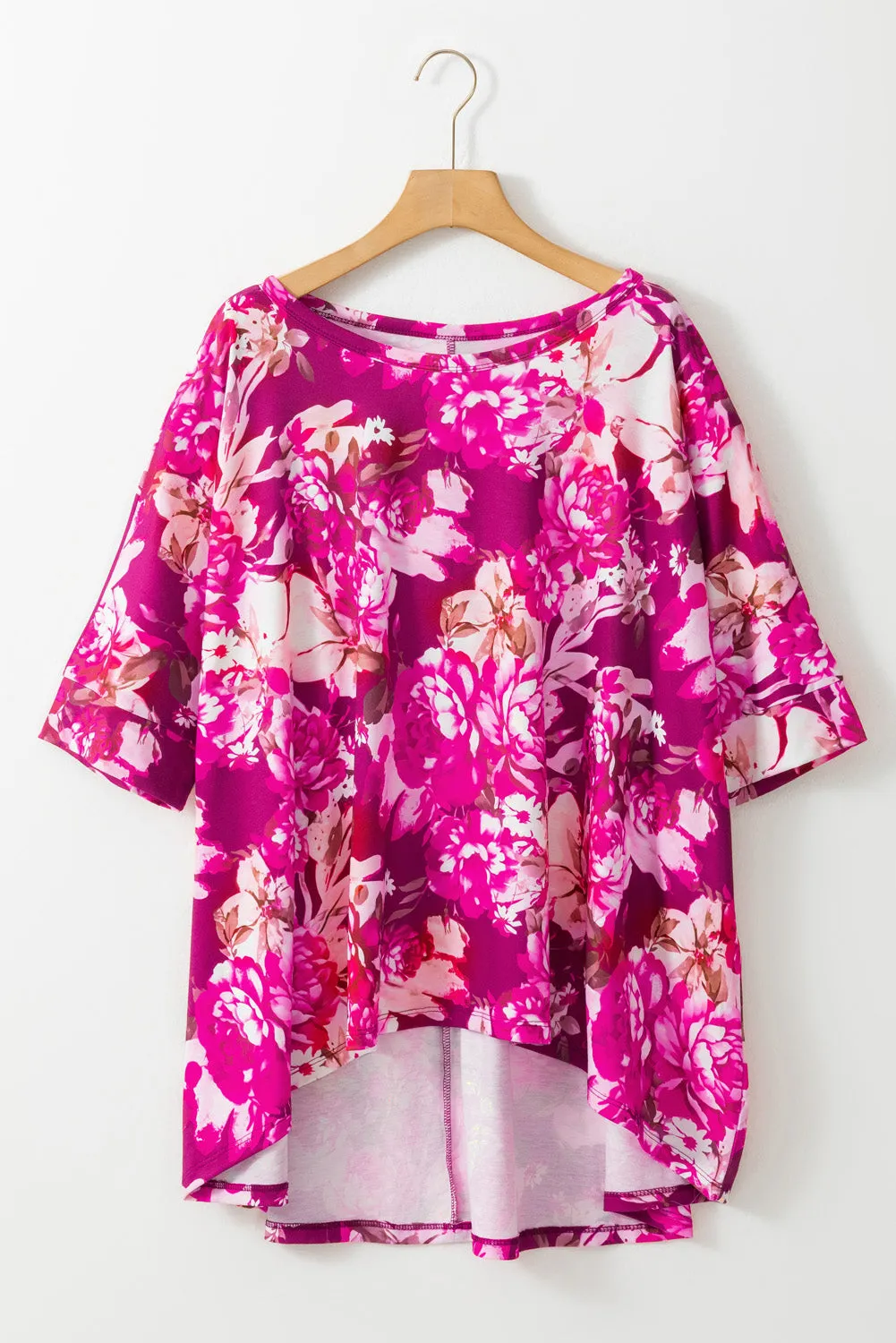 Plus Size Red Floral Print Short Sleeve Blouse