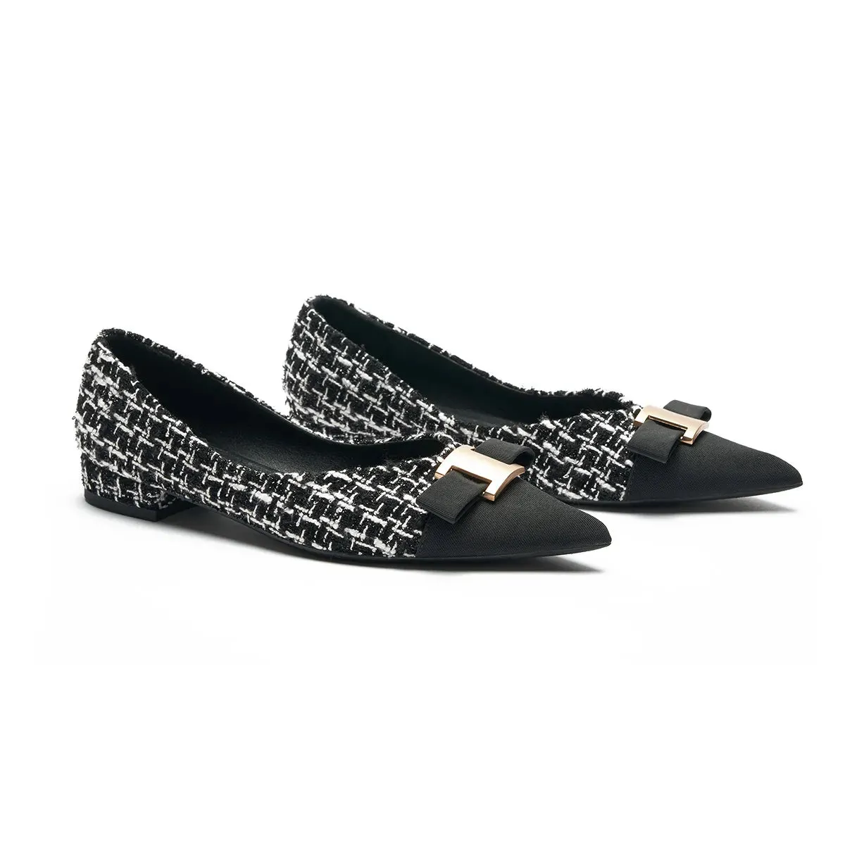 Pointed Toe Metal Tie Flats (Aida)